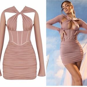 House of CB Dusty Pink Long Sleeve Dress